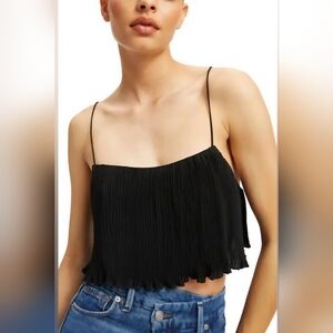 Good American Women's Black Plissé Cropped Tank Top Size 5/6